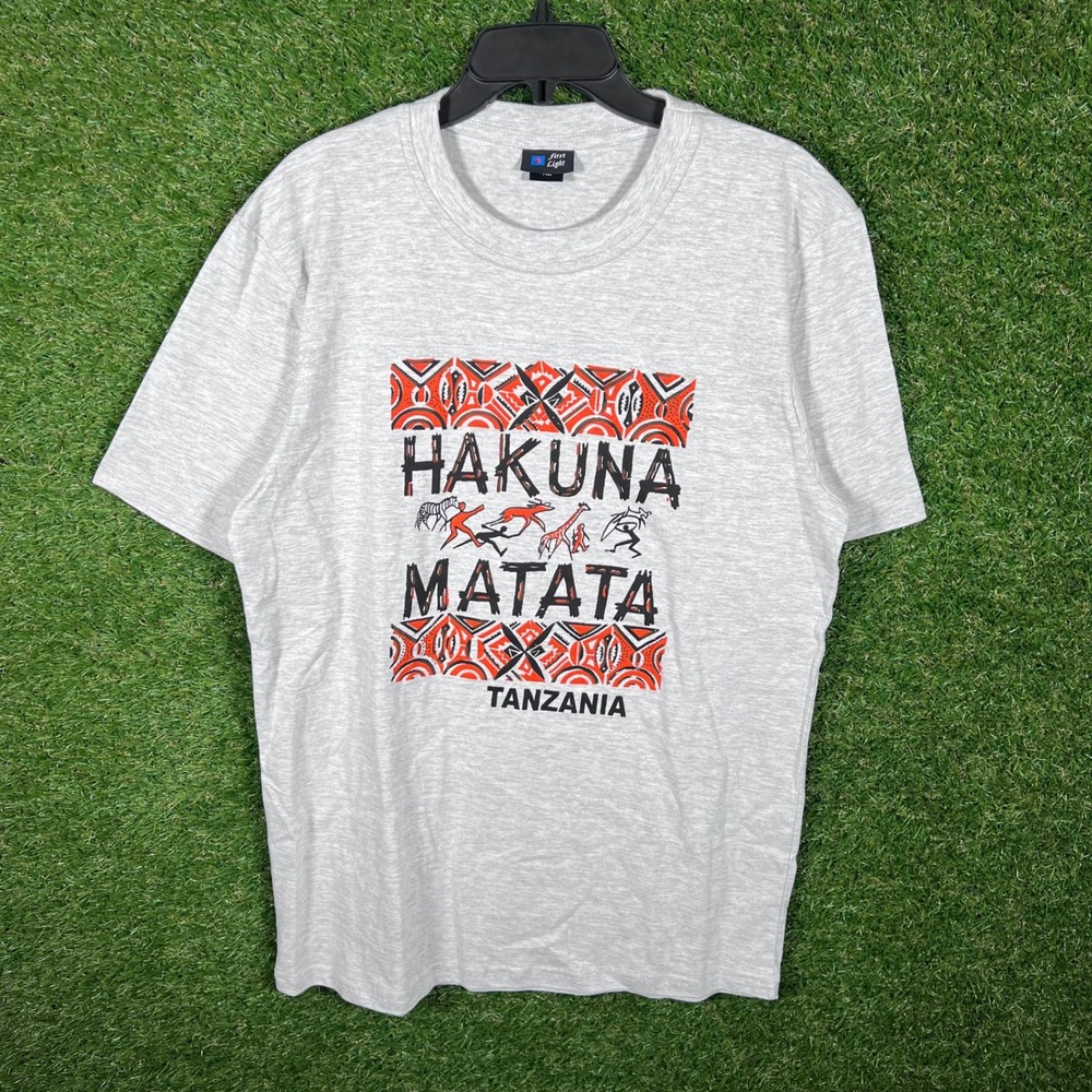First Light Hakuna Matata Tanzania Graphic T Shirt Mens XL‎ Gray Heavyweight
